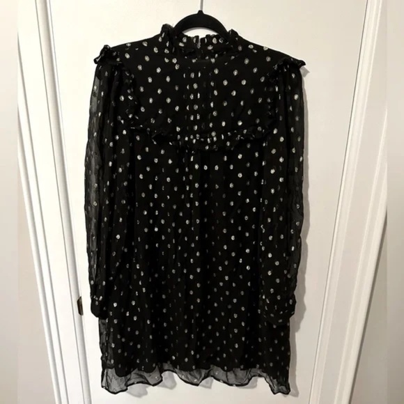 Oliver Bonas Metallic Foil Spot Print Black Mini Shift Dress (size 6) - Picture 8 of 12